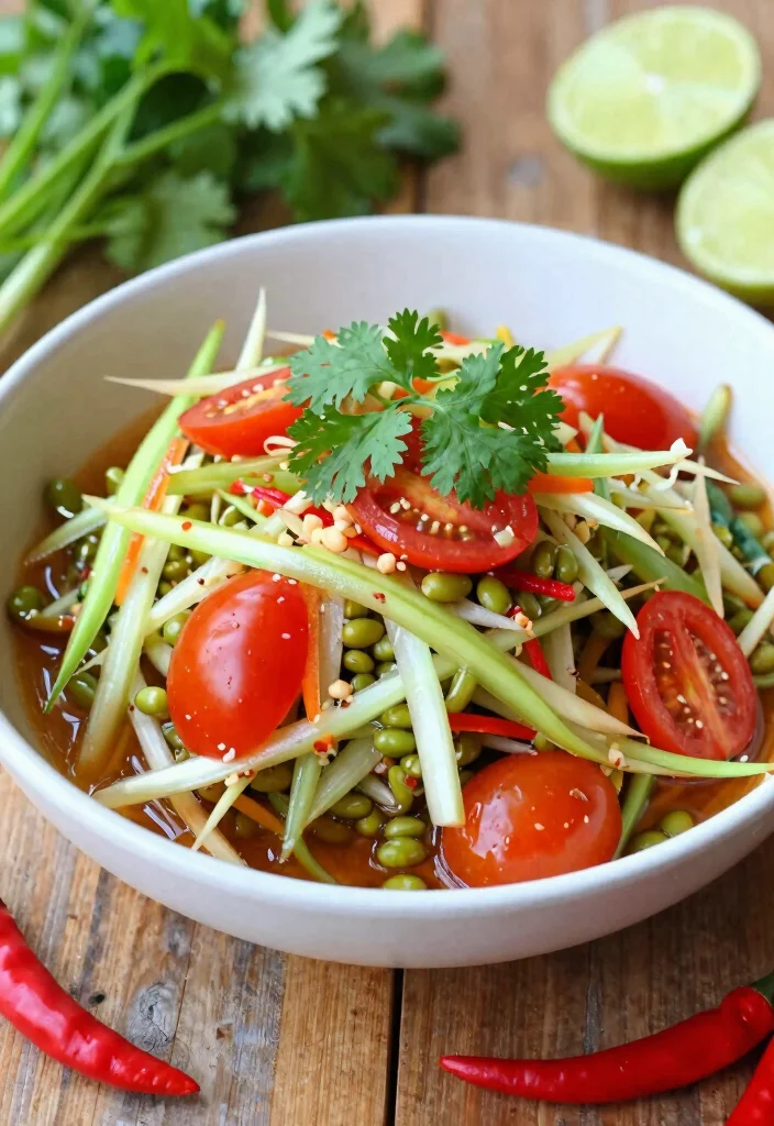 19 Thai Papaya Salad Variations (Traditional & Modern) - 2. Som Tum Thai with Mung Beans 1
