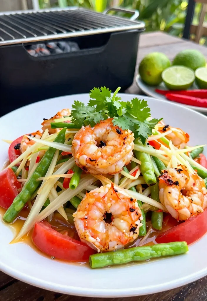 19 Thai Papaya Salad Variations (Traditional & Modern) - 5. Som Tum with Grilled Shrimp 1