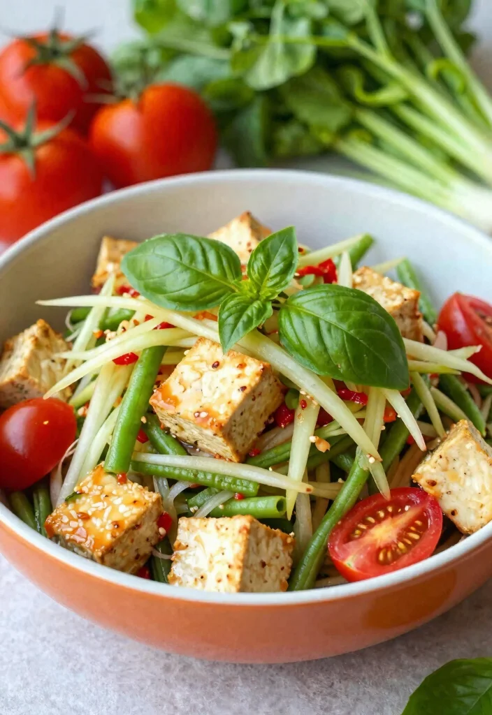 19 Thai Papaya Salad Variations (Traditional & Modern) - 6. Vegan Som Tum with Tofu 1