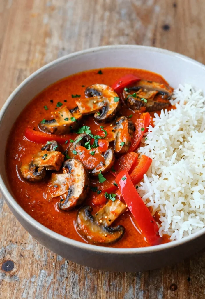 19 Vegetarische Thai Curry Rezepte für jede Saison - 9. Rotes Curry mit Pilzen und Paprika 1