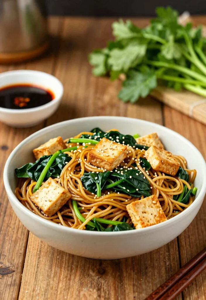 20 Chinese Noodle Recipes (From Lo Mein to Chow Mein) - 10. Spinach and Tofu Noodles 1