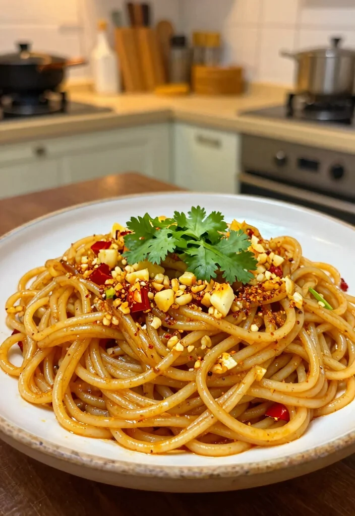 20 Chinese Noodle Recipes (From Lo Mein to Chow Mein) - 13. Garlic and Chili Noodles 1