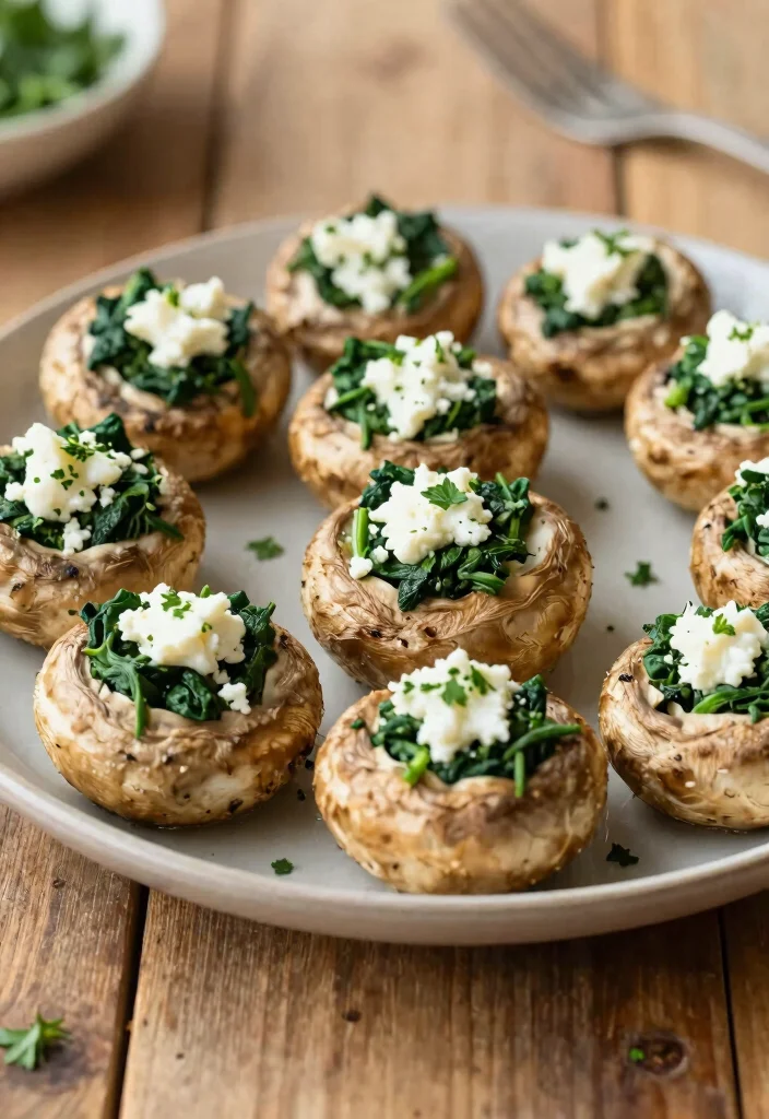 20 Easy Greek Appetizers (Party Ready) - 20. Feta and Spinach Stuffed Mushrooms 1