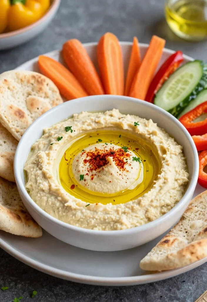 20 Easy Greek Appetizers (Party Ready) - 6. Hummus with Olive Oil 1