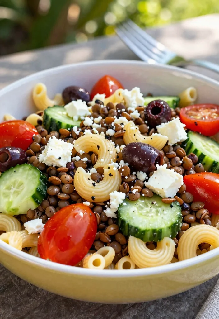20 Greek Pasta Salad Recipes (Feta & Olive Perfection) - 11. Lentil Greek Pasta Salad 1