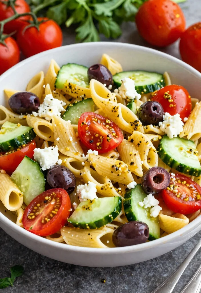 20 Greek Pasta Salad Recipes (Feta & Olive Perfection) - 17. Greek Pasta Salad with Mustard Vinaigrette 1