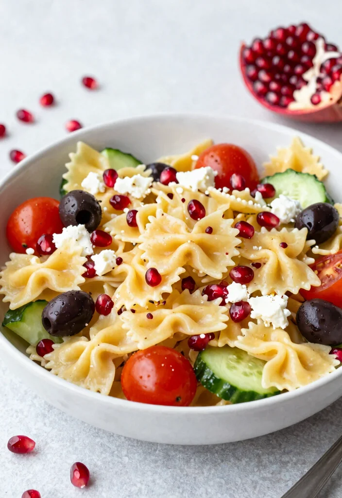 20 Greek Pasta Salad Recipes (Feta & Olive Perfection) - 18. Greek Pasta Salad with Pomegranate Seeds 1