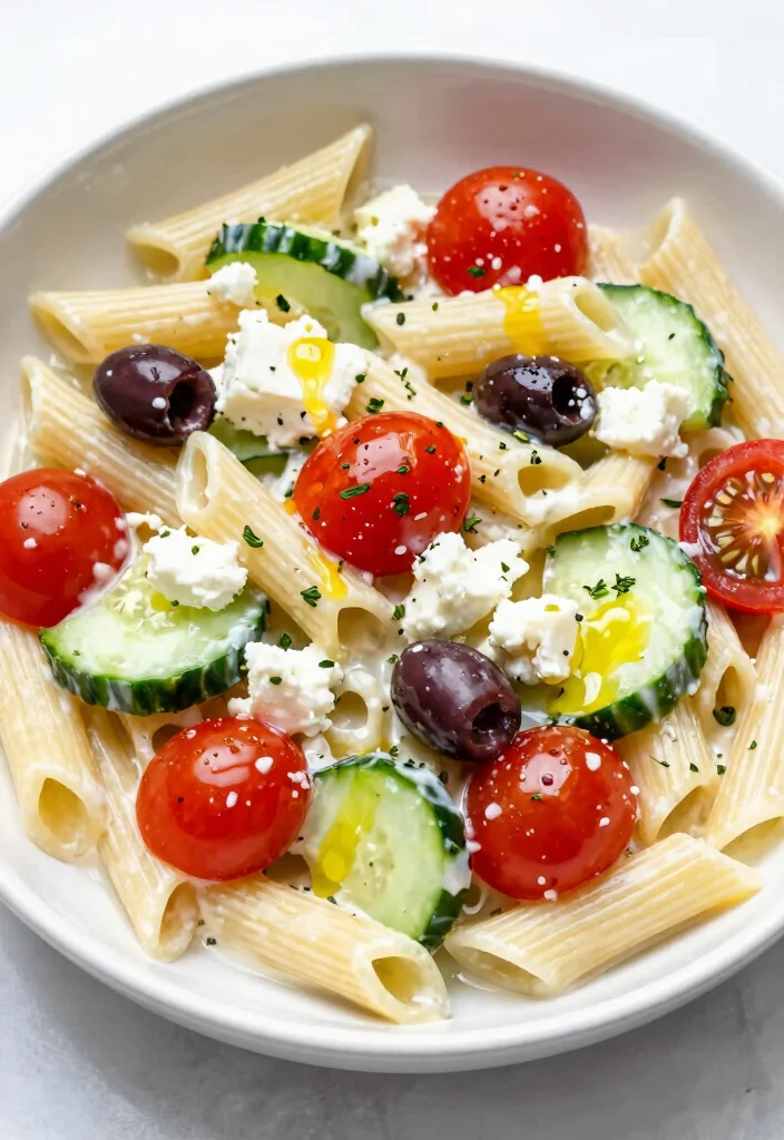 20 Greek Pasta Salad Recipes (Feta & Olive Perfection) - 19. Greek Pasta Salad with Goat Cheese 1