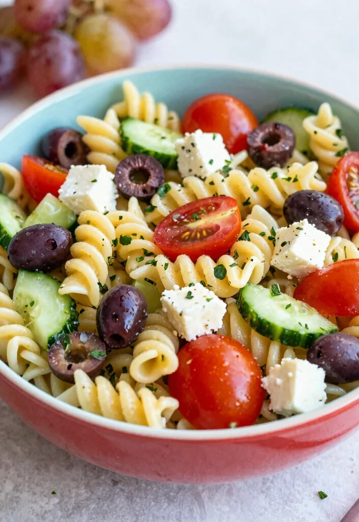 20 Greek Pasta Salad Recipes (Feta & Olive Perfection) - 20. Greek Pasta Salad with Grapes 1