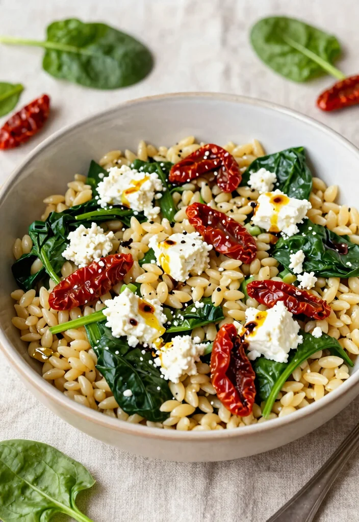 20 Greek Pasta Salad Recipes (Feta & Olive Perfection) - 3. Feta & Spinach Orzo Salad 1