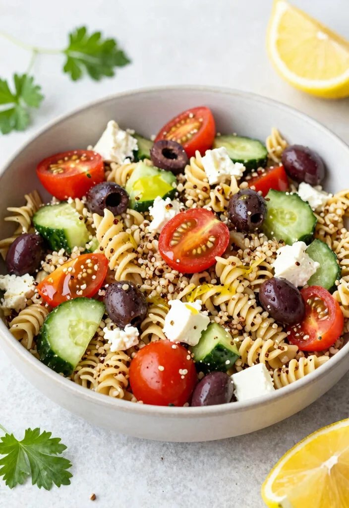20 Greek Pasta Salad Recipes (Feta & Olive Perfection) - 6. Greek Quinoa Pasta Salad 1