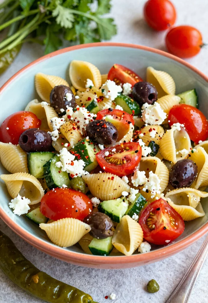 20 Greek Pasta Salad Recipes (Feta & Olive Perfection) - 9. Spicy Greek Pasta Salad 1