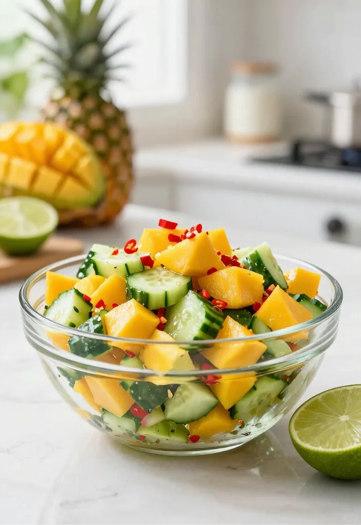 20 Spicy & Refreshing Chinese Cucumber Salad Recipes - 7. Spicy Cucumber and Mango Salad 1