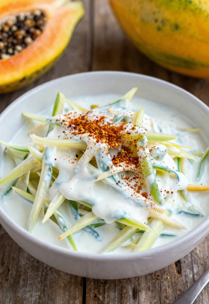 20 Thai Papaya Salad Recipes (Green, Spicy, Fresh) - 20. Papaya Salad with Spiced Yogurt 1