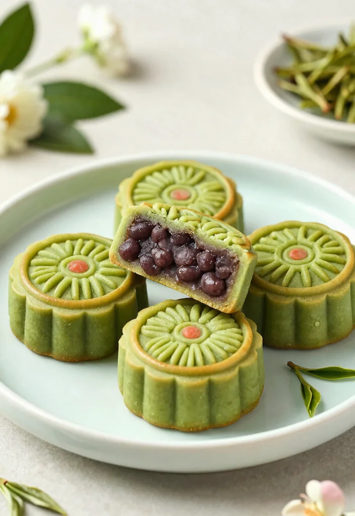 20 Types of Chinese Moon Cakes (Traditional & Modern) - 10. Matcha Red Bean Moon Cake 1