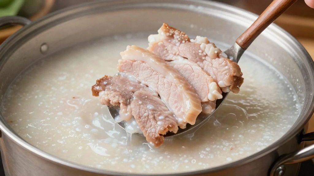 Chinese Pork and Century Egg Congee – Comforting Rice Porridge Recipe - Step 5: Add Pork to the Congee 1