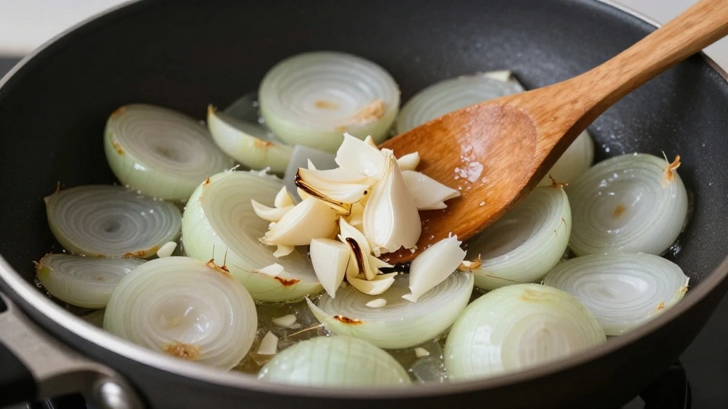 Garides Saganaki – Greek Shrimp with Tomato and Feta (Easy One Pan Recipe) - Step 3: Sauté Onion and Garlic 1