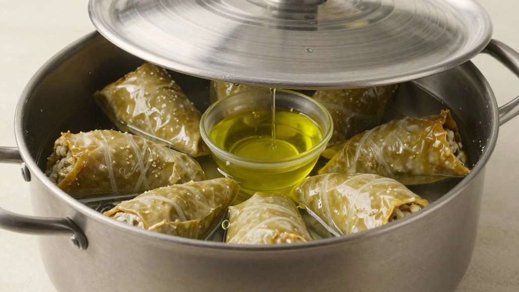 Greek Dolmades – Tender Stuffed Grape Leaves with Lemon and Herbs - Step 5: Add Cooking Liquid 1