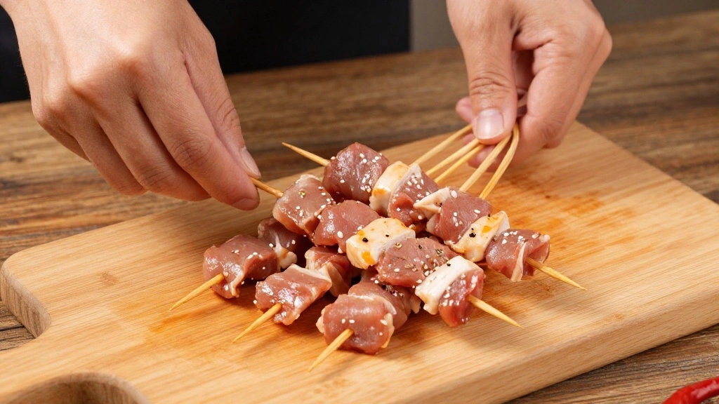 Thai Moo Ping Recipe - Juicy Grilled Pork Skewers with Sweet Savory Marinade - Step 4: Skewer the Pork 1