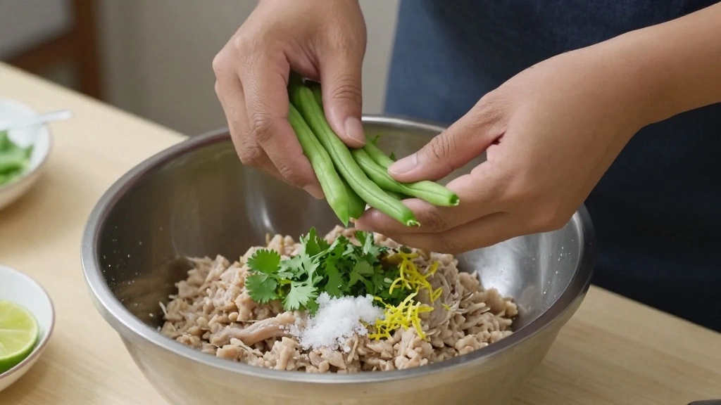 Thai Tod Mun Pla - Easy Homemade Thai Fish Cakes with Sweet Chili Dip - Step 3: Add Vegetables and Seasonings 1