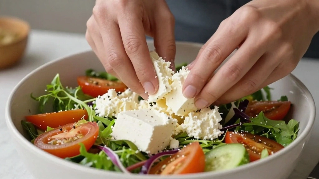 Greek Salad Horiatiki Recipe Fresh Healthy Classic - Step 6: Crumble the Feta Cheese 1