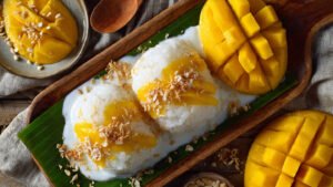 Serving Thai Mango Sticky Rice