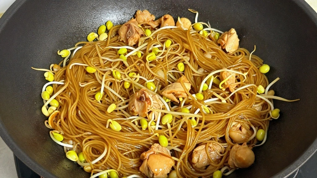 Noodles & Company Pad Thai Copycat (Exact Recipe) - Step 7: Add Chicken and Sprouts