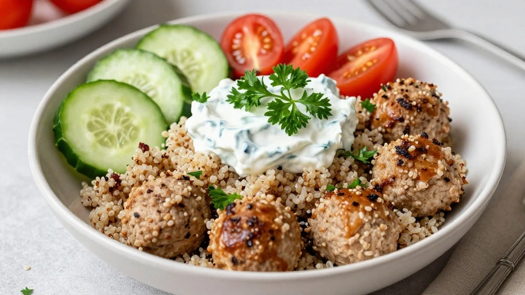 Greek Chicken Meatball Bowls (High Protein) - Step 8: Assemble the Bowl