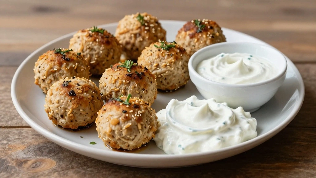 Greek Chicken Meatballs with Tzatziki (Cooling Sauce) - Step 8: Serve and Garnish